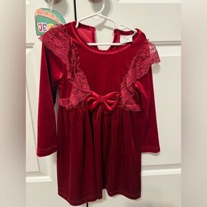 Red Velvet Dress with Lace and Bow